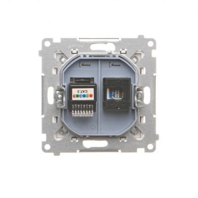 Simon 55 Gniazdo komputerowe RJ45 kategoria 5e + telefoniczne RJ12 Aluminium mat T5F.01/143 KONTAKT (T5F.01/143)