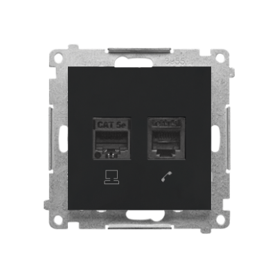 Simon 55 Gniazdo komputerowe RJ45 kategoria 5e + telefoniczne RJ12 Czarny mat T5F.01/149 KONTAKT (T5F.01/149)