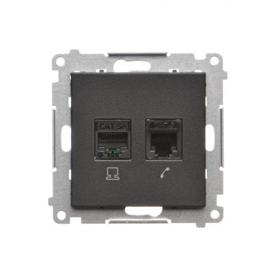 Simon 55 Gniazdo komputerowe RJ45 kategoria 5e + telefoniczne RJ12 Czarny mat T5F.01/149 KONTAKT (T5F.01/149)