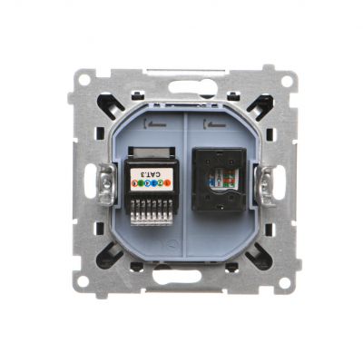 Simon 55 Gniazdo komputerowe RJ45 kategoria 5e + telefoniczne RJ12 Czarny mat T5F.01/149 KONTAKT (T5F.01/149)