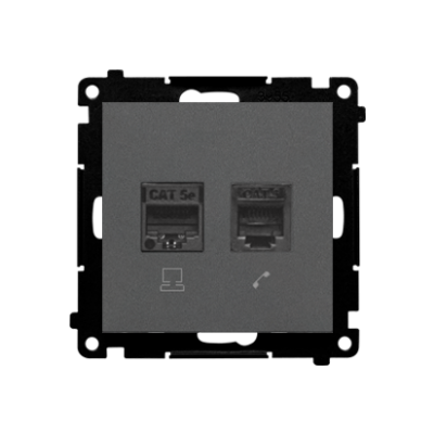 Simon 55 Gniazdo komputerowe RJ45 kategoria 5e + telefoniczne RJ12 Grafitowy mat T5F.01/116 KONTAKT (T5F.01/116)