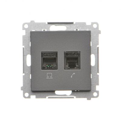 Simon 55 Gniazdo komputerowe RJ45 kategoria 5e + telefoniczne RJ12 Grafitowy mat T5F.01/116 KONTAKT (T5F.01/116)