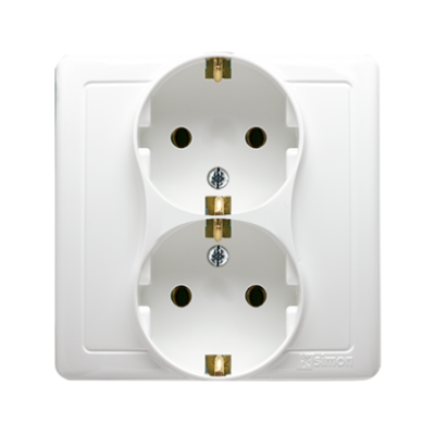 Simon Basic Gniazdo wtyczkowe z uziemieniem Schuko podwójne biały BGSZ2/11 BGSz2/11 KONTAKT (BGSz2/11)