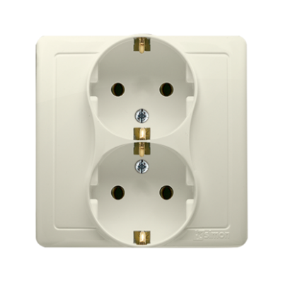 Simon Basic Gniazdo wtyczkowe z uziemieniem Schuko podwójne z przesłonami torów prądowych beż BGSZ2Z/12 BGSz2z/12 KONTAKT (BGSz2z/12)