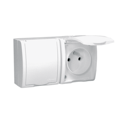 Simon Aquarius Gniazdo wtyczkowe podwójne z uziemieniem bryzgoszczelne IP54 klapka biała z przesłonami torów prądowych Σ16A 250V zaciski śrubowe biały AQGZ1-2Z/11 (AQGZ1-2z/11)
