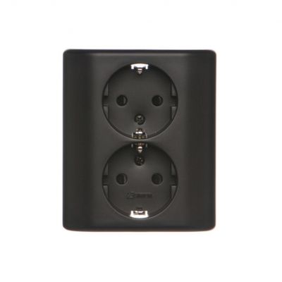 Simon 54 Gniazdo podwójne Schuko podtynkowe z przesłonami torów prądowych wersja skandynawska 16A 250V zaciski śrubowe czarny EGSZ2PZ/49 KONTAKT (EGSZ2PZ/49)