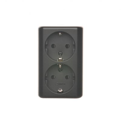Simon 54 Gniazdo podwójne Schuko natynkowe z przesłonami torów prądowych wersja skandynawska 16A 250V zaciski śrubowe czarny EGSZ2NZ/49 KONTAKT (EGSZ2NZ/49)