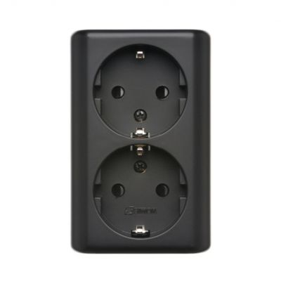Simon 54 Gniazdo podwójne Schuko natynkowe z przesłonami torów prądowych wersja skandynawska 16A 250V szybkozłączka czarny EGSZ2SNZ/49 KONTAKT (EGSZ2SNZ/49)