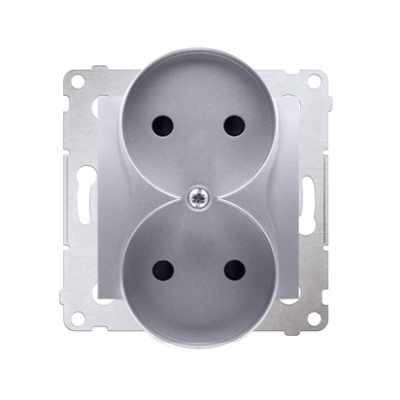 Simon 54 Nature Gniazdo wtyczkowe bez uziemienia z przesłonami podwójne do ramek NATURE 16A 250V zaciski śrubowe srebrny mat DG2MZN.01/43 KONTAKT (DG2MZN.01/43)