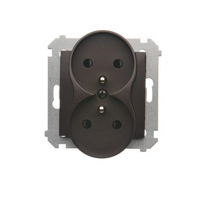 Simon 54 Nature Gniazdo wtyczkowe z uziemieniem z przesłonami podwójne do ramek NATURE 16A 250V zaciski śrubowe brąz mat DGZ2MZN.01/46 KONTAKT (DGZ2MZN.01/46)