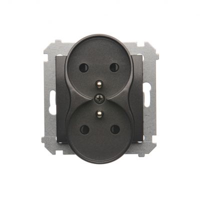 Simon 54 Nature Gniazdo wtyczkowe z uziemieniem z przesłonami podwójne do ramek NATURE 16A 250V zaciski śrubowe antracyt DGZ2MZN.01/48 KONTAKT (DGZ2MZN.01/48)