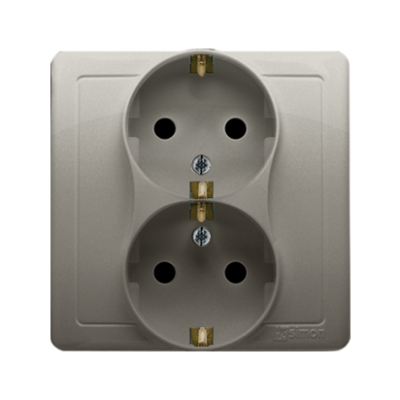 Simon Basic Gniazdo wtyczkowe z uziemieniem Schuko podwójne z przesłonami torów prądowych satynowy BGSZ2Z/29 KONTAKT (BGSZ2Z/29)