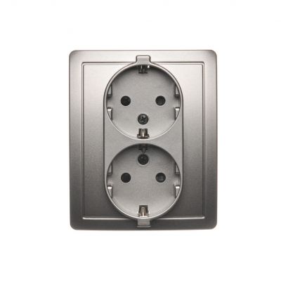 Simon Basic Gniazdo wtyczkowe z uziemieniem Schuko podwójne z przesłonami torów prądowych satynowy BGSZ2Z/29 KONTAKT (BGSZ2Z/29)