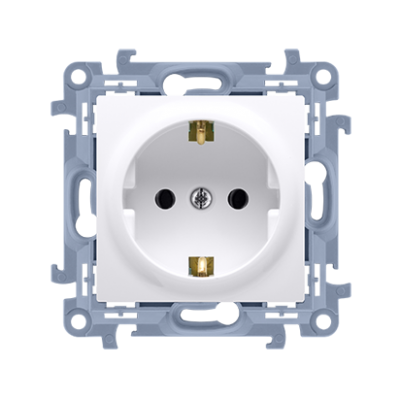 Simon 10 Gniazdo wtyczkowe Schuko pojedyncze z przesłonami torów prądowych 16A 250V zaciski śrubowe biały CGSZ1Z.01/11 KONTAKT (CGSZ1Z.01/11)