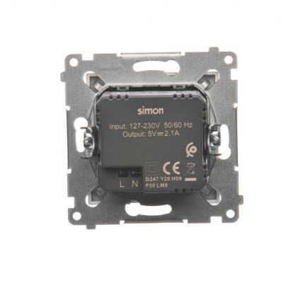 Simon 54 Ładowarka 2 x USB 2.1 A 5V DC 230V srebrny mat DC2USB.01/43 KONTAKT (DC2USB.01/43)