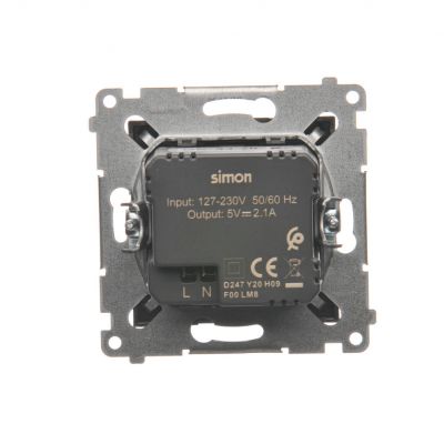 Simon 54 Ładowarka 2 x USB 2.1 A 5V DC 230V antracyt DC2USB.01/48 KONTAKT (DC2USB.01/48)