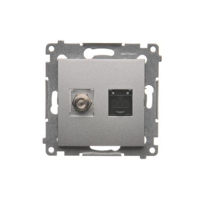 Simon 54 Gniazdo antenowe typu "F" + RJ45 kat.6 srebrny mat DASFRJ45.01/43 KONTAKT (DASFRJ45.01/43)