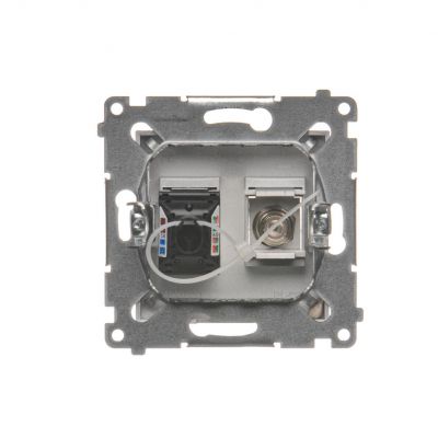 Simon 54 Gniazdo antenowe typu "F" + RJ45 kat.6 srebrny mat DASFRJ45.01/43 KONTAKT (DASFRJ45.01/43)