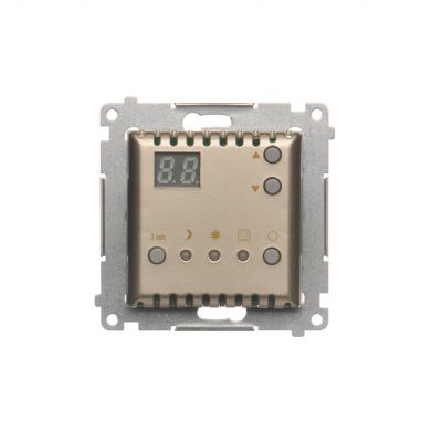 Simon 54 Regulator temperatury z wyświetlaczem z czujnikiem wewnętrznym 16(2) A 230V złoty mat DTRNW.01/44 KONTAKT (DTRNW.01/44)