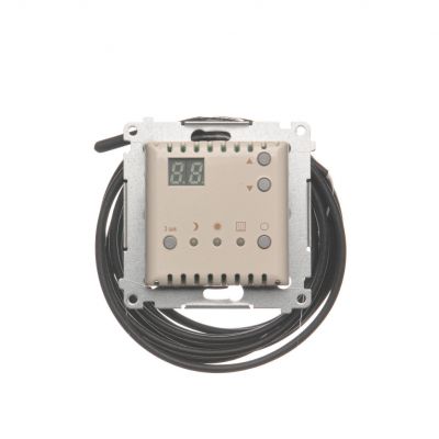 Simon 54 Regulator temperatury z wyświetlaczem z czujnikiem zewnętrznym 16(2) A 230V kremowy *W komplecie czujnik zewnętrzny (sonda) DTRNSZ.01/41 KONTAKT (DTRNSZ.01/41)