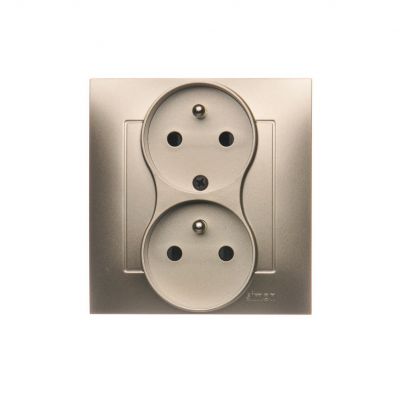 Simon 54 Gniazdo wtyczkowe z uziem. podwójne z funkcją niezmienności faz z przesłonami16A 250V zac. śrubowe. Kompletne - nie do ramek złoty mat DGZ2TZ/44 KONTAKT (DGZ2TZ/44)