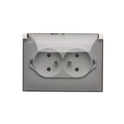 Simon Aquaclick Gniazdo wtyczkowe IP44 podwójne kompaktowe z uziemieniem klapka transparentna 16A 250 V~ zaciski śrubowe, biały ACGZ2/11A KONTAKT (ACGZ2/11A)