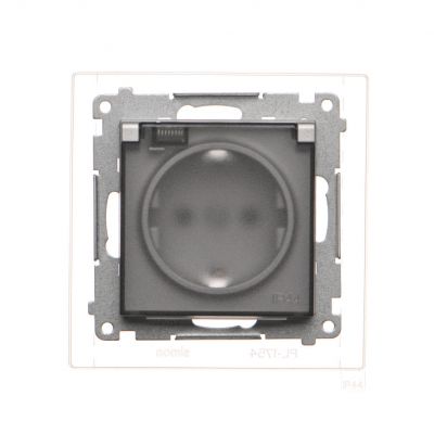 Simon 55 Gniazdo Schuko do wersji IP44 z przesłonami z uszczelką ramki szybkozłączka Klapka transparentna Aluminium mat TGSZ1BCZ.01/143A KONTAKT (TGSZ1BCZ.01/143A)