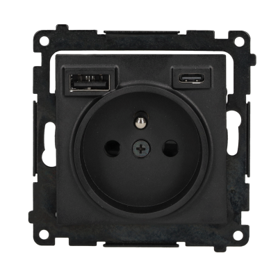 Simon 55 Gniazdo pojedyncze z ładowarką 2xUSB typu C+A 2.1A Czarny mat TGZ1ZUSB2CA.01/149 (TGZ1ZUSB2CA.01/149)