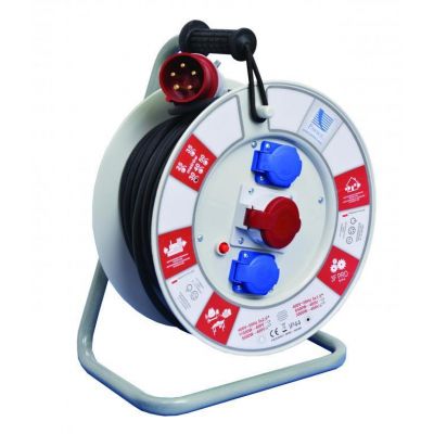 Przedłużacz zwijany na bębnie guma PBS H05RR-F 5x1,5 - 50m, 2xGZ16A, 1x16A/5p (400V), IP44 biały 111015-50 PAWBOL (B.111015-50)