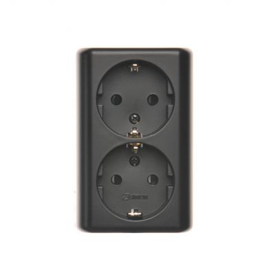 Simon 54 Gniazdo podwójne Schuko natynkowe z przesłonami torów prądowych wersja skandynawska 16A 250V zaciski śrubowe czarny EGSZ2NZ/49 KONTAKT (EGSZ2NZ/49)