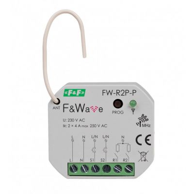 Radiowy podwójny przekaźnik bistabilny do puszki montażowej fi60 85-265V AC/DC multifunkcyjny do montażu podtynkowego FW-R2P-P F&F (FW-R2P-P)