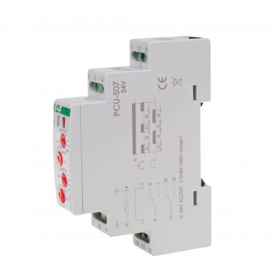 Przekaźnik czasowy 2-funkcyjny (nastawa 2 czasów T1 T2 styk: 2Z/R 24V PCU-507-24V F&F (PCU-507-24V)