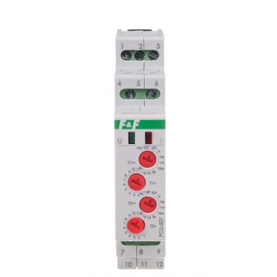 Przekaźnik czasowy 2-funkcyjny (nastawa 2 czasów T1 T2 styk: 2Z/R 24V PCU-507-24V F&F (PCU-507-24V)