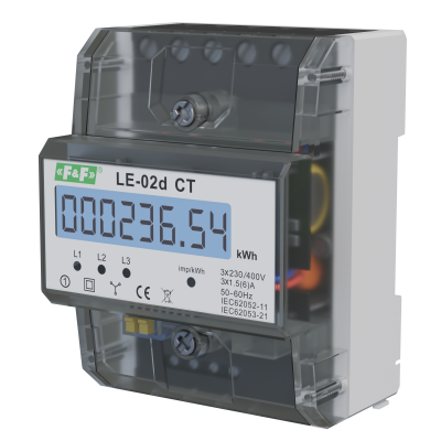 Licznik energii elektrycznej - trójfazowy z programowalną przekładnią wyświetlacz LCD kl.1 LE-02D-CT F&F (LE-02D-CT)