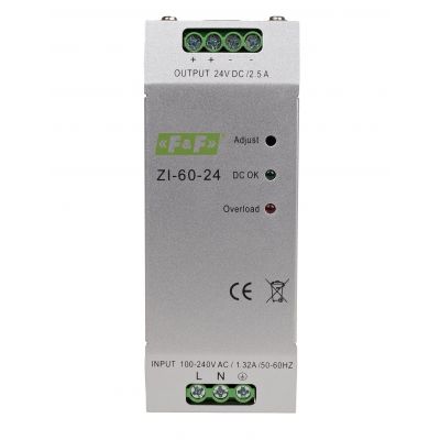 Zasialacz impulsowy przemysłowy nap. wej. 90-264V AC/120-370V DC P=60W nap. Wyj. 24V DC ZI-60-24V F&F (ZI-60-24V)