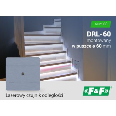 Laserowy czujnik odległości DRL-60-12-1 Biały do puszki o60 czujnik ruchu do sterownia oświetleniem  (DRL-60-12-1)