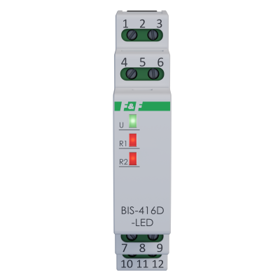 Przekaźnik bistabilny 2 kanałowy on/off Un=230V,I=2x10A InRush(120A/20ms) styki 2xNO,1S DIN F&F (BIS-416D-LED)