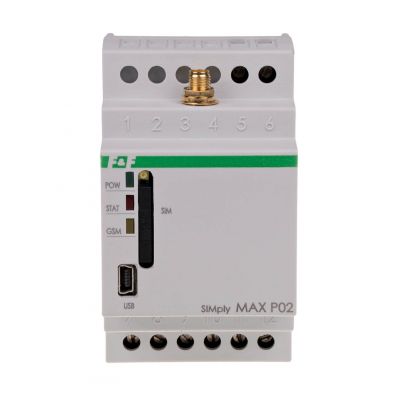 Przekaźnik zdalnego sterowania GSM (CLIP); 2xWY 2xWE; sterowanie bramą; 230V AC; 2Z/R; montaż na szynie DIN SIMplyMAX-P02 F&F (SIMplyMAX-P02)