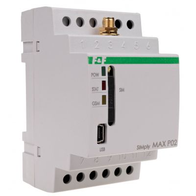 Przekaźnik zdalnego sterowania GSM (CLIP); 2xWY 2xWE; sterowanie bramą; 230V AC; 2Z/R; montaż na szynie DIN SIMplyMAX-P02 F&F (SIMplyMAX-P02)