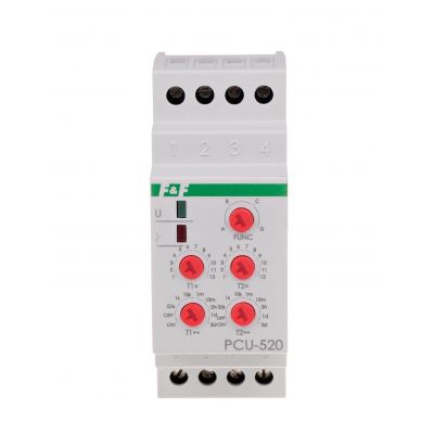 Przekaźnik czasowy 2-funkcyjny (nastawa 2 czasów T1 T2 styk: 2Z/R 12-264V PCU-520UNI F&F (PCU-520UNI)
