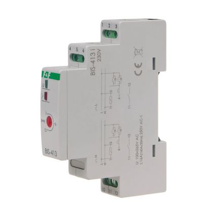 Przekaźnik bistabilny z wyłącznikiem czasowym na szynę DIN z przekaźnikiem inrush 160A/20ms BIS-413-LED F&F (BIS-413-LED)