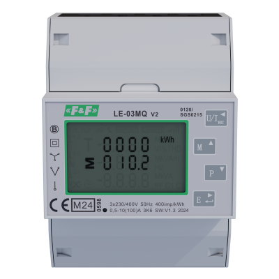 Trójfazowy licznik zużycia energii czynnej i biernej Modbus RTU 100(5)A; MID LE-03MQ F&F (LE-03MQ)