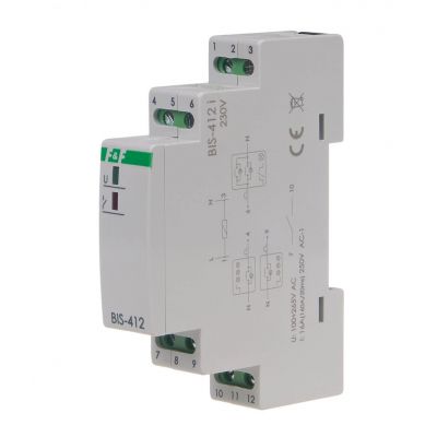 Przekaźnik bistabilny grupowy na szynę DIN z przekaźnikiem inrush 160A/20ms BIS-412-LED F&F (BIS-412-LED)