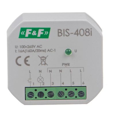 Przekaźnik bistabilny podtynkowy do podświetlanych przycisków z przekaźnikiem inrush 160A/20ms BIS-408-LED F&F (BIS-408-LED)