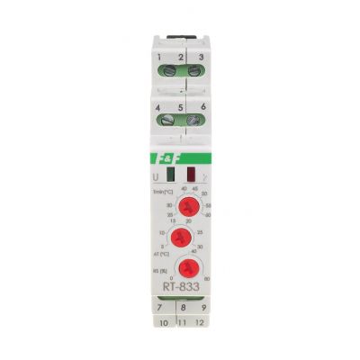 Regulator temperatury z regulacją prędkości obrotowej wentylatora montaż na szynie DIN styk: 1Z/R 230V AC RT-833 F&F (RT-833)