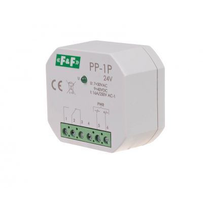 Przekaźnik elektromagnetyczny 1P 16A montaż podtynkowy U=7-30VAC / 9-40VDC PP-1P-24V F&F (PP-1P-24V)
