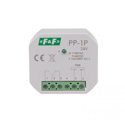 Przekaźnik elektromagnetyczny 1P 16A montaż podtynkowy U=7-30VAC / 9-40VDC PP-1P-24V F&F (PP-1P-24V)