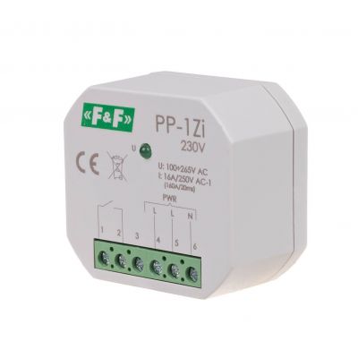 Przekaźnik elektromagnetyczny 1Z 16A montaż podtynkowy U=100-265V AC,styk:1Z 16A (160A/20ms) PP-1Z-LED-230V F&F (PP-1Z-LED-230V)