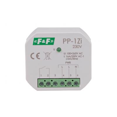 Przekaźnik elektromagnetyczny 1Z 16A montaż podtynkowy U=100-265V AC,styk:1Z 16A (160A/20ms) PP-1Z-LED-230V F&F (PP-1Z-LED-230V)