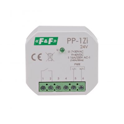 Przekaźnik elektromagnetyczny 1Z 16A montaż podtynkowy U=7-30VAC/9-40VDC 1Z 16A (160A/20ms) PP-1Z-LED-24V F&F (PP-1Z-LED-24V)